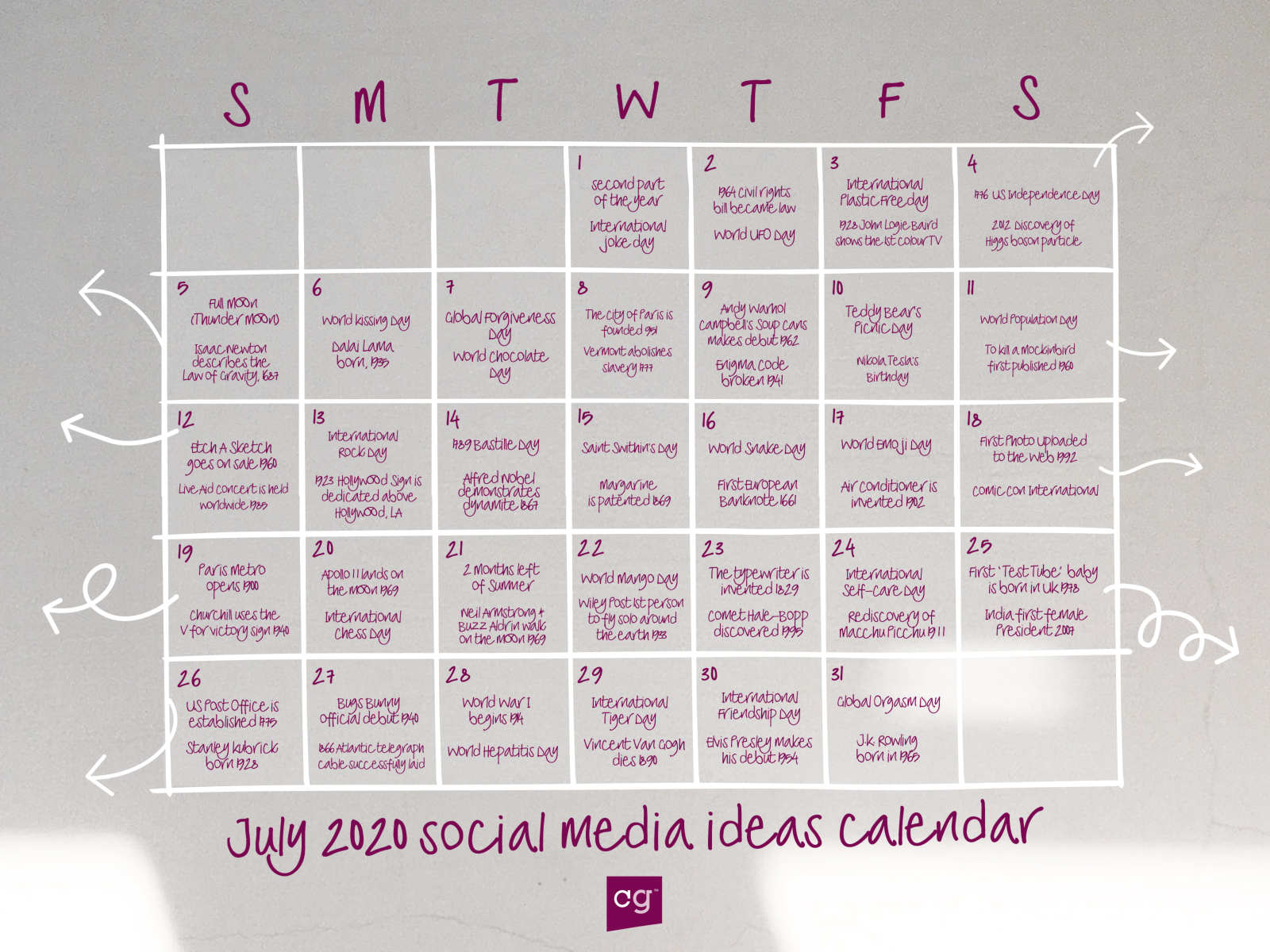 Social media calendar ideas July 2020 by Matt Rowan on Dribbble