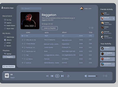 Design UI Music App Dark Theme app design ui ux web webdesign