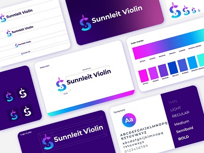 Sunnleit Violin logo design with brand guideline abstract brand brand guideline brand style guide branding graphic design guitar identity illustration logo logo design logo mark logotype minimalist logo modern logo music piano sun sunset violin