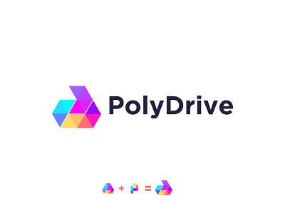 PolyDrive logo abstract branding drive drive logo dropbox geometric google graphic design identity logo logo design logos low poly modern logo p logo polydrive polygons tech technology vector