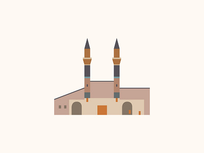 landmarks project - twin minaret madrasah architecture art clean design digital editorial flat geometric illustration minimal simple vector