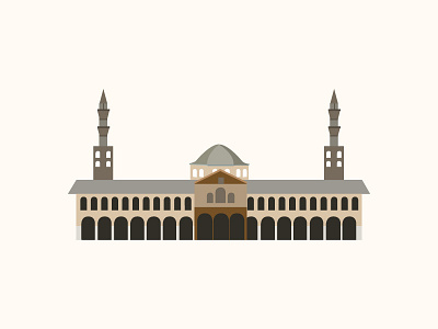 landmarks project - damascus umayyad mosque architecture art clean design digital editorial flat geometric illustration minimal simple vector