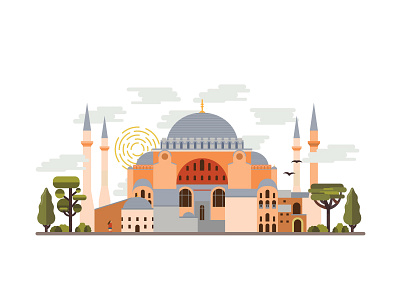 Landmarks of Istanbul - Hagia Sophia architecture building church color hagiasophia illustration istanbul landmark monument mosque turkey
