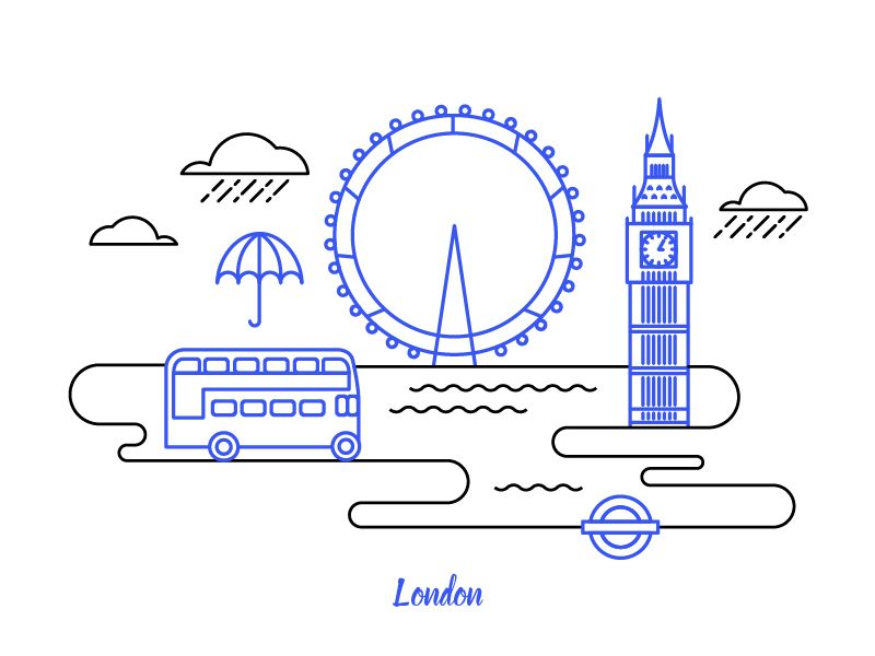 London big ben bus city illustration london stroke uk united kingdom