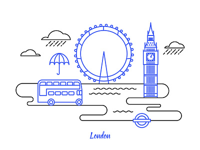 London big ben bus city illustration london stroke uk united kingdom