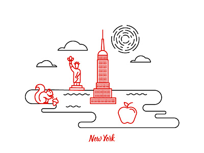 New York america big apple building city empire state illustration liberty new york squirrel statue stroke usa