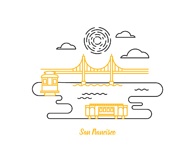 San Francisco america bridge city illustration railroad san francisco stroke tram usa