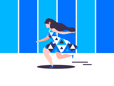 Run to Your Mama Now blue color drawing girl illustration pattern running triangle woman