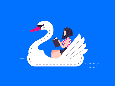 Business or Leisure blue color drawing girl illustration lake paddle boat pattern swan woman