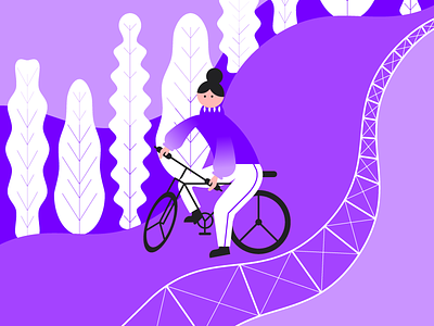 Just Wanna Ride My Bicycle bicycle bike character color design girl illustration purple tree vector woman