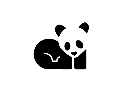 Panda II animal black cute design flat logo negative space panda sitting vector white