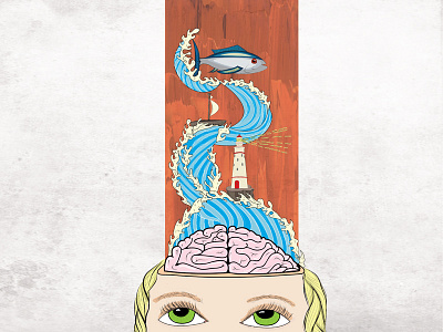 Gy Dribble blue book brain children digital dream fish illustration illustrator lighthouse ocean waves