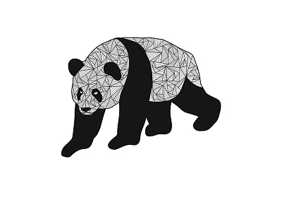 Panda bear black geometric illustration ink lines nature panda pattern white