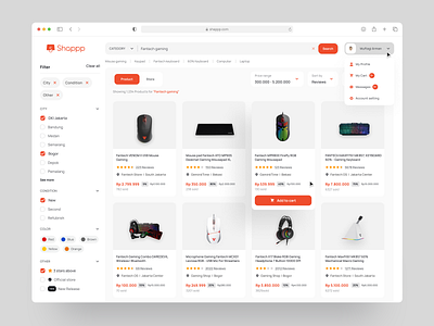 Shappp | Dashboard e commerce (search result)