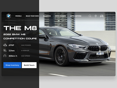 BMW M8 Landing Page auto bmw bmw m brand branding car coupe design grey logo m series m8 minimal ui ux vector web
