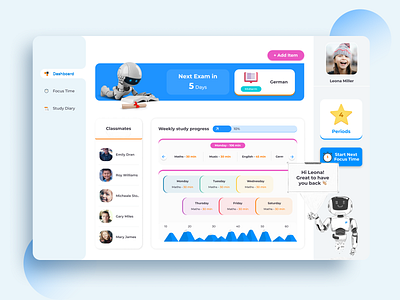 Weekly Study Progress Dashboard for Kids adobe illustrator adobe photoshop dashboard design figma graphic design illustration illustrator photoshop ui ux website xd