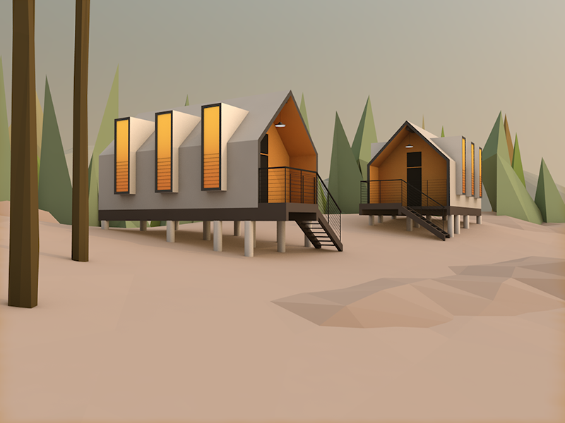 Summer cabins forest cabin house lowpoly 3d architecture environment cinema4d