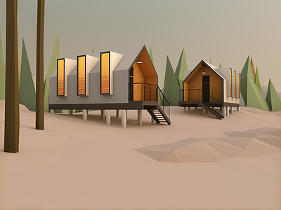 Summer cabins 3d architecture cabin cinema4d environment forest house lowpoly