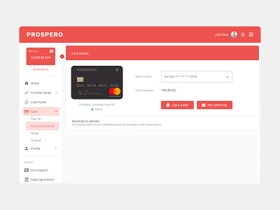 Prospero Digital Banking Service - Dashboard - Card Details banking banking dashboard card credit card crypto dashboard dashboard ui digital banking finance settings ui ux