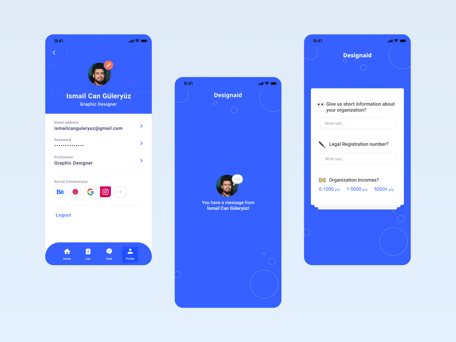 Social Impact App - Profile - Notification - Form Screens UI by Ismail ...