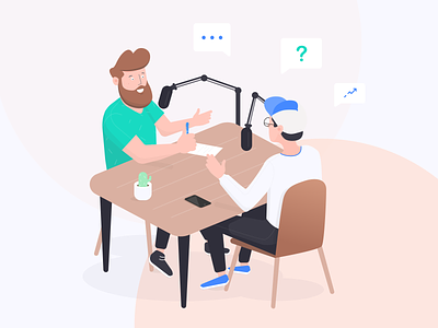 Podcast conversation barber cactus character hat illustration isometric micro office podcast radio