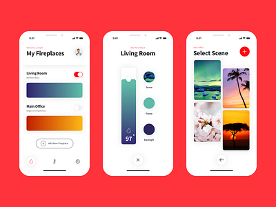 Fireplace Control App UI app concept dashboard design interaction interface red remote ui ux visual