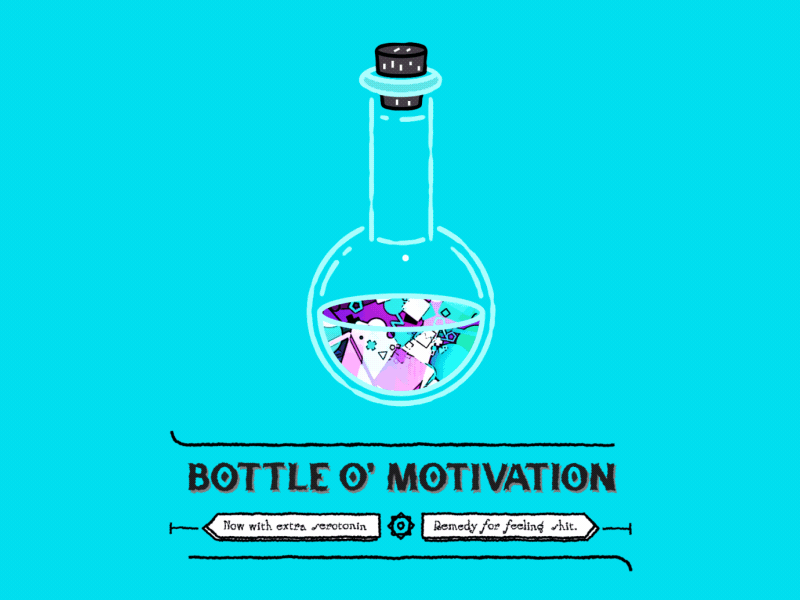 Bottle o' Motivation! 2d 3d animation bottle bubbles colour gif mental health motion serotonin shapes trippy