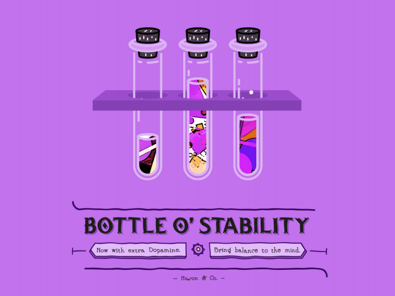 Bottle o' Stability! 2d 3d animation bottle bubbles colour gif health mental motion shapes trippy