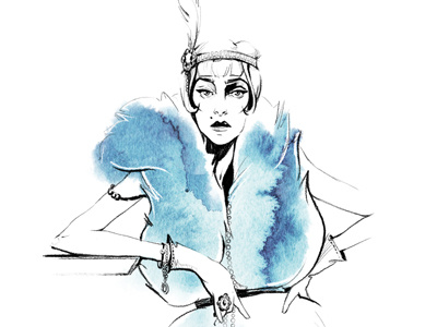 fashion winter fashion fur gatsby illustration watercolor winter