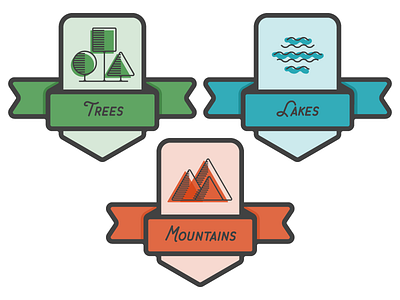 Nature Badges/Icons badge iconography icons illustration lakes mountains nature trees vector water