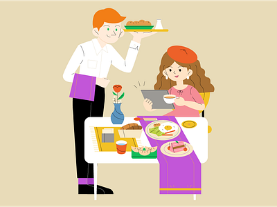 Dinner animation art boy branding character design dinner drawing food girl graphic icon illustration illustrator logo love meal restaurant service ui