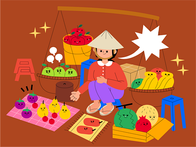 Market in Vietnam animation character design fruit fruit logo graphic icon illustration love ui vector vietnam vietnamese