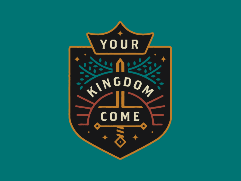 Your Kingdom Come Series badge crown heaven illustration kingdom linework prayer series sermon shield star sword type typography