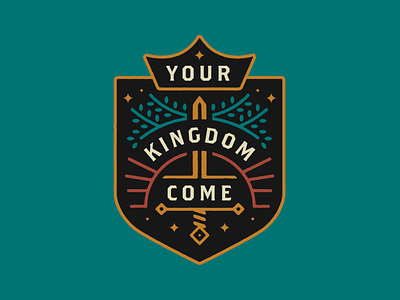 Your Kingdom Come Series badge crown heaven illustration kingdom linework prayer series sermon shield star sword type typography