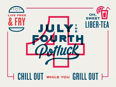 Potluck blue food fourth grill july 4th layout lettering liberty patriotic potluck red typography