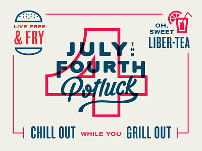 Potluck blue food fourth grill july 4th layout lettering liberty patriotic potluck red typography
