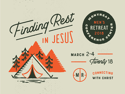Spring Retreat badge church illustration lockup mountain orange retreat tent tree typography
