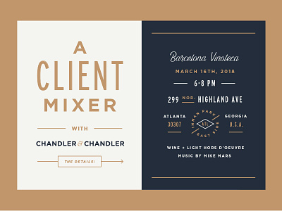 Client Mixer atlanta event gold invitation invite line lockup print type typography wine