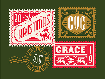 Christmas Eve camel christmas dove event illustration ornament postage print stamp type typography vintage