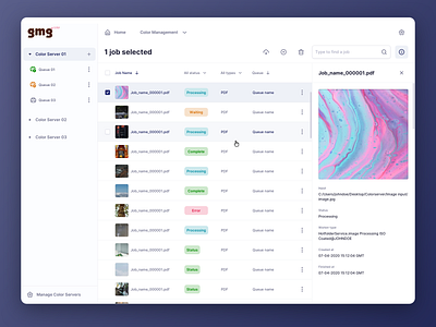 Color Management - Jobs color management design details info interface list rows saas app saas design sidebar ui user experience user interface ux web app