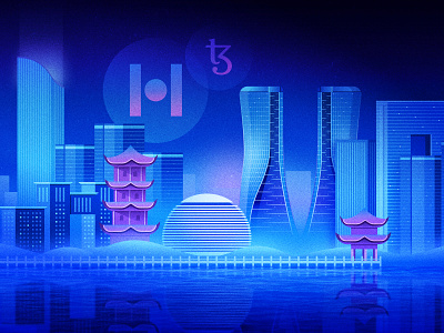 Tezos - Protocol Hangzhou Illustration asia blockchain buildings city crypto hangzhou illustration nft skyline tezos