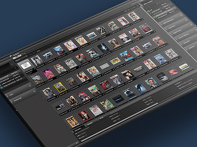 Tflow Production buttons catalog covers dark ui dashboard file management skeuomorphic thumbnails ui