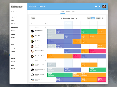 Scheduling assets assets calendar clean design flat material scheduling scope sidebar timeline ui users