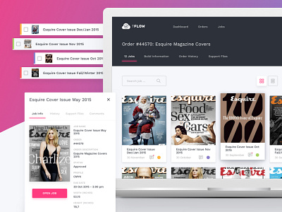 tFlow - Jobs button cards detail floating grid header material design table tabs ui ux workflow