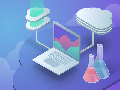 Cloud Architecture and Data Scientist Illustration architecture chemical cloud computing data science illustration isometric light
