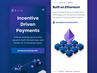 Elix Landing Page - Mobile Version blockchain crowdfounding cryptocurrency elix ethereum illustration isometric lending