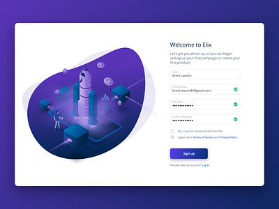 Elix Sign Up blockchain crowdfunding cryptocurrency design ethereum illustration isometric signup ui ux web