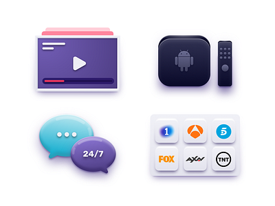 Icons 3d android design icon icons icons design illustration on demand player tv tv logo ui vod