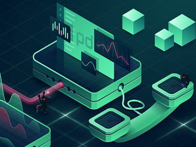 Pagerduty Alerts Illustration alerts chaos charts console cubes design development digital engineering gremlin grid illustration isometric pagerduty phone vector