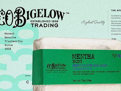 CO•Bigelow : Mentha Type beauty branding color green logo mint monospace packaging product script type typography
